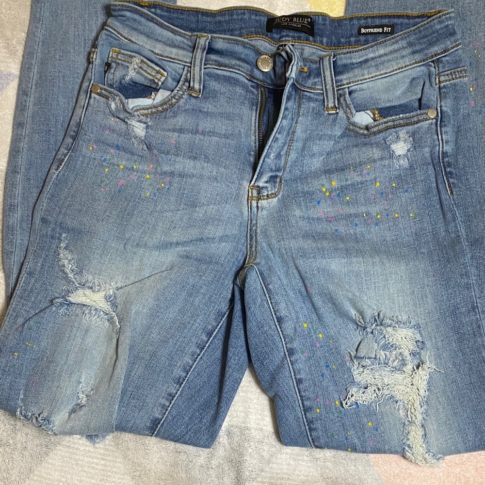 Judy Blue Light Blue Distressed Boyfriend Jeans